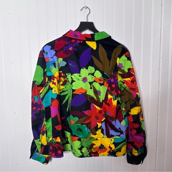 Erin Neon Multicolor Floral Print Spring Easter Full Zip Blazer Jacket Size XL - Picture 2 of 12